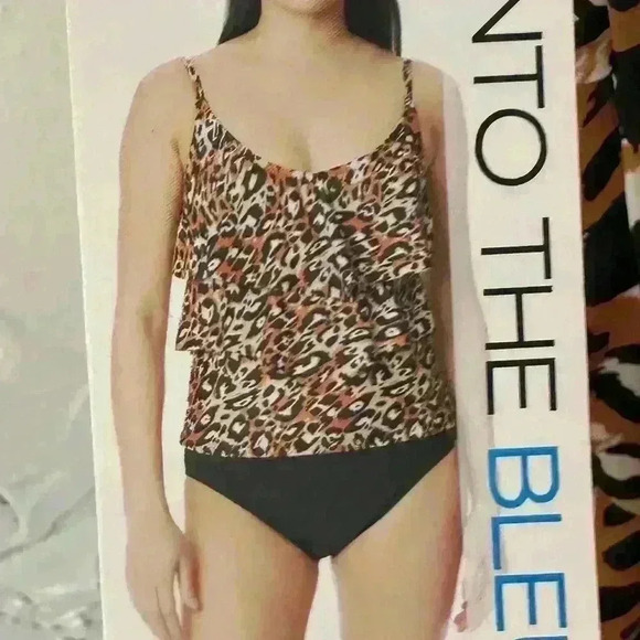 Into The Bleu Leopard Print Tankini Top Sz Small Ruffle Detail Adjustable Strap - Picture 3 of 5